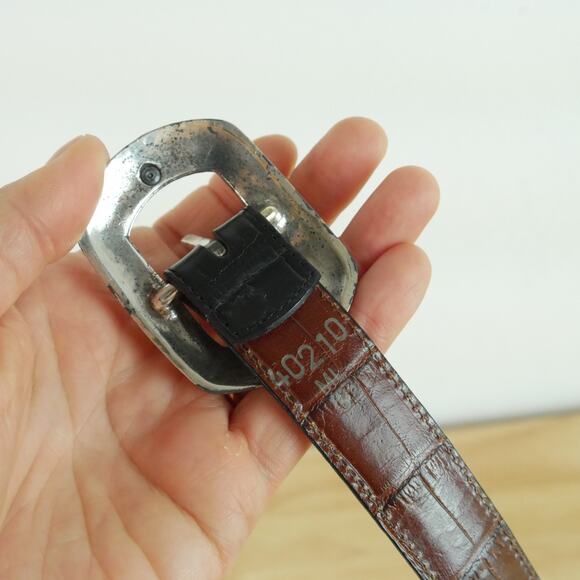 Leather Western Belt M L 32" Brown Black Leather Reversible 90s Croc Embossed - Picture 4 of 13